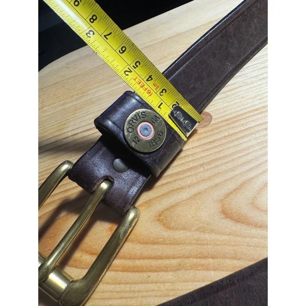 Orvis Mens 42  Leather Shotgun Shell Belt Solid Brass Made in USA 9K39 preloved